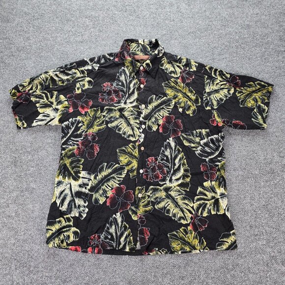 Tori Richard Hawaiian Shirt Mens Large Black Floral Summer Beach 100% Viscose - Picture 1 of 8